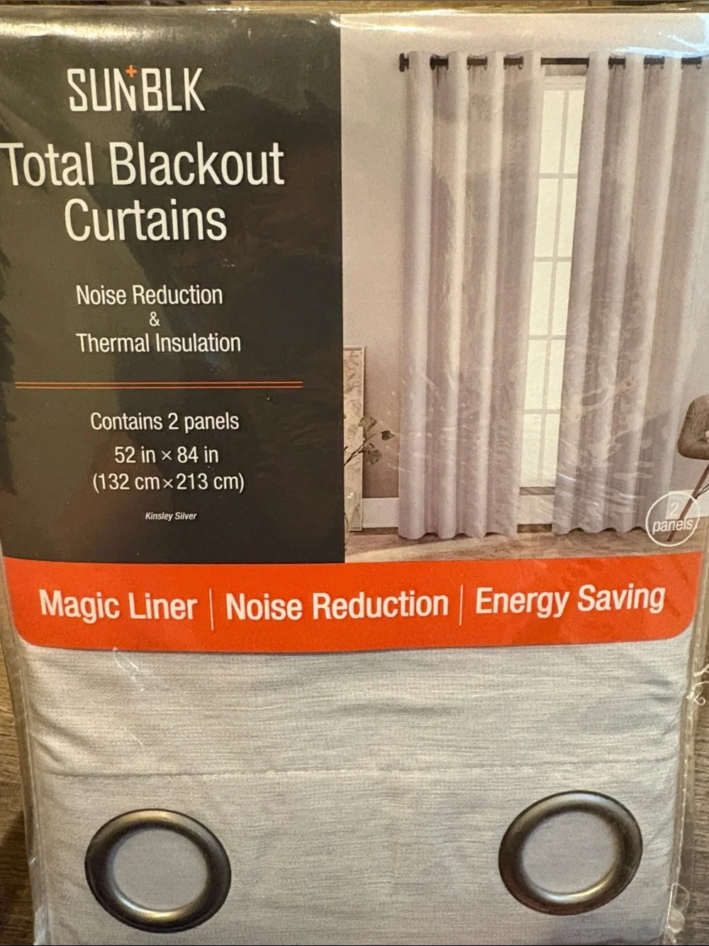 SUN+BLK Kinsley Total Blackout Window Curtains 2-pack Kinsley Silver 52x84”